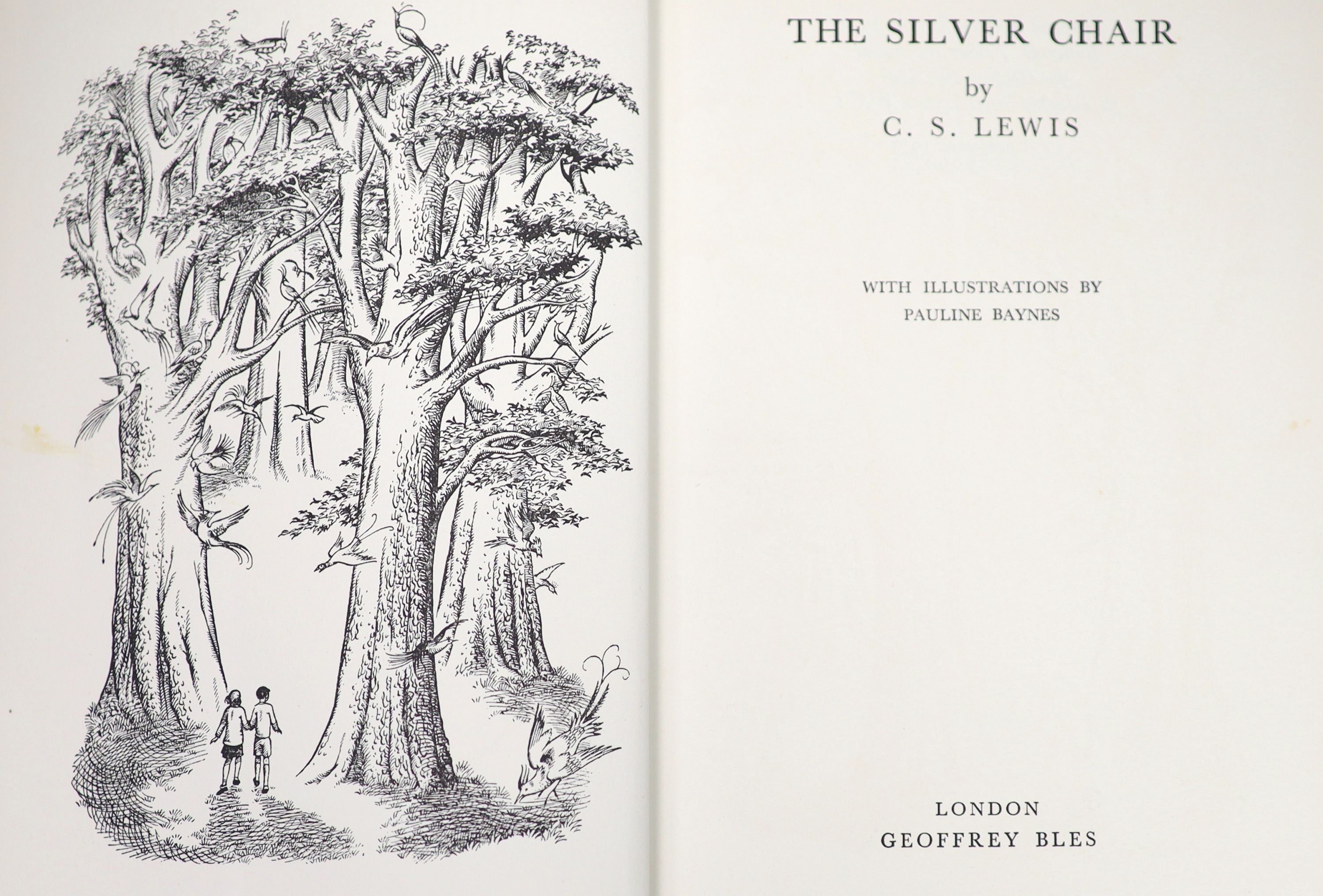 Lewis, Clive Staples - The Silver Chair, 1st edition, 8vo, illustrated by Pauline Baynes, original cloth, in an unclipped d/j, with hole and tear to front flap, Geoffrey Bles, London, 1953